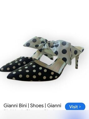 Gianni Bini Black and White Polka Dot Bow Mules size 9 1/2